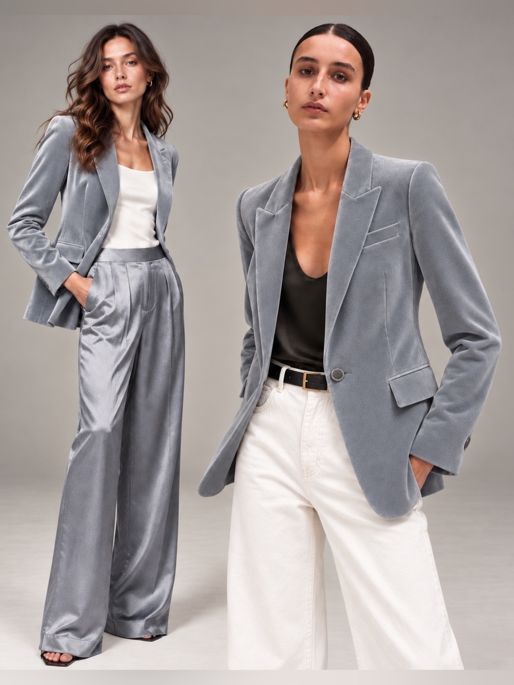 REISS Blue Grey Velvet Cotton Designer Women Blazer Peak Lapel Tailored Modern 6